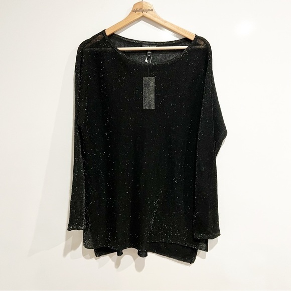 NWT Eileen Fisher Black Linen Tunic Top Sweater With Gold Sparkles - Picture 4 of 12